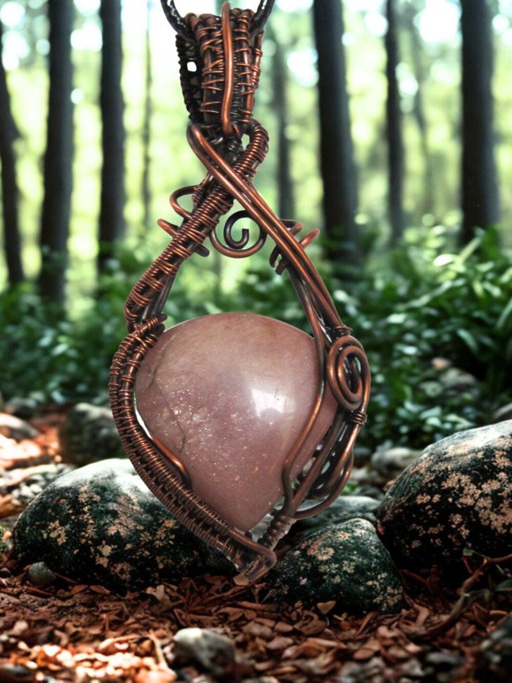 ✨ Handcrafted Peach Moonstone Copper Wire Wrapped Pendant